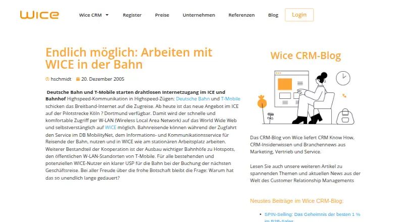 WICE CRM's own site, as our research read it