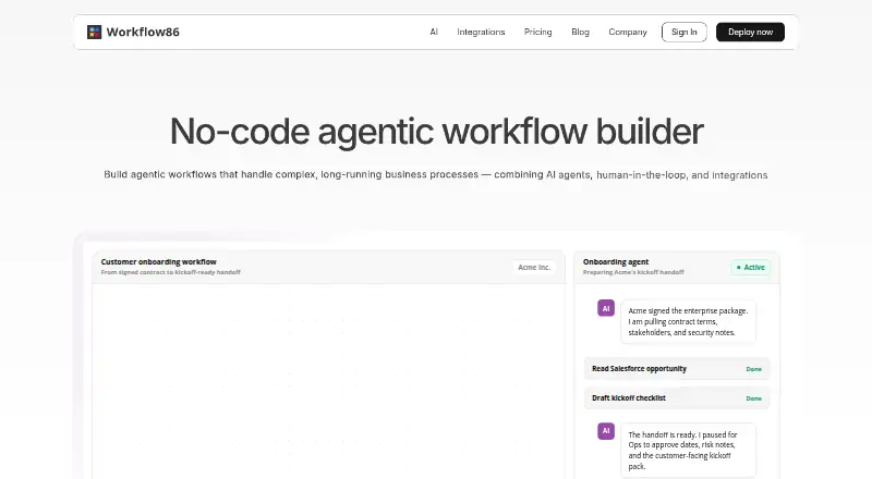 Workflow86's own site, as our research read it