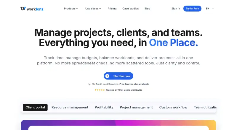 Worklenz's own site, as our research read it