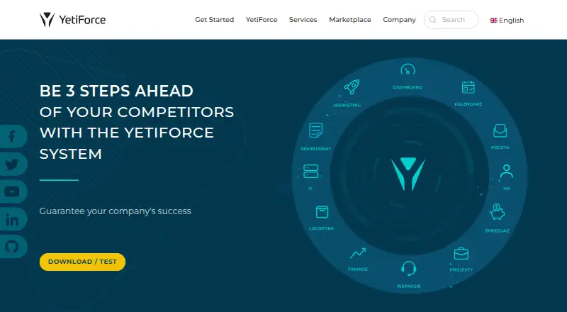 YetiForce's own site, as our research read it