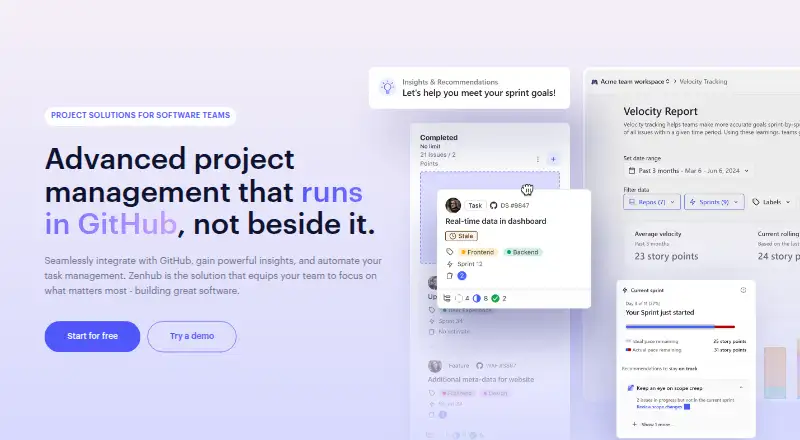 Zenhub's own site, as our research read it