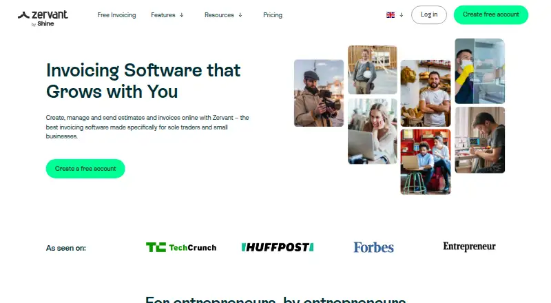 Zervant's own site, as our research read it