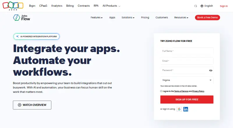 Zoho Flow's own site, as our research read it
