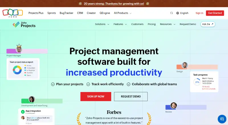 Zoho Projects's own site, as our research read it